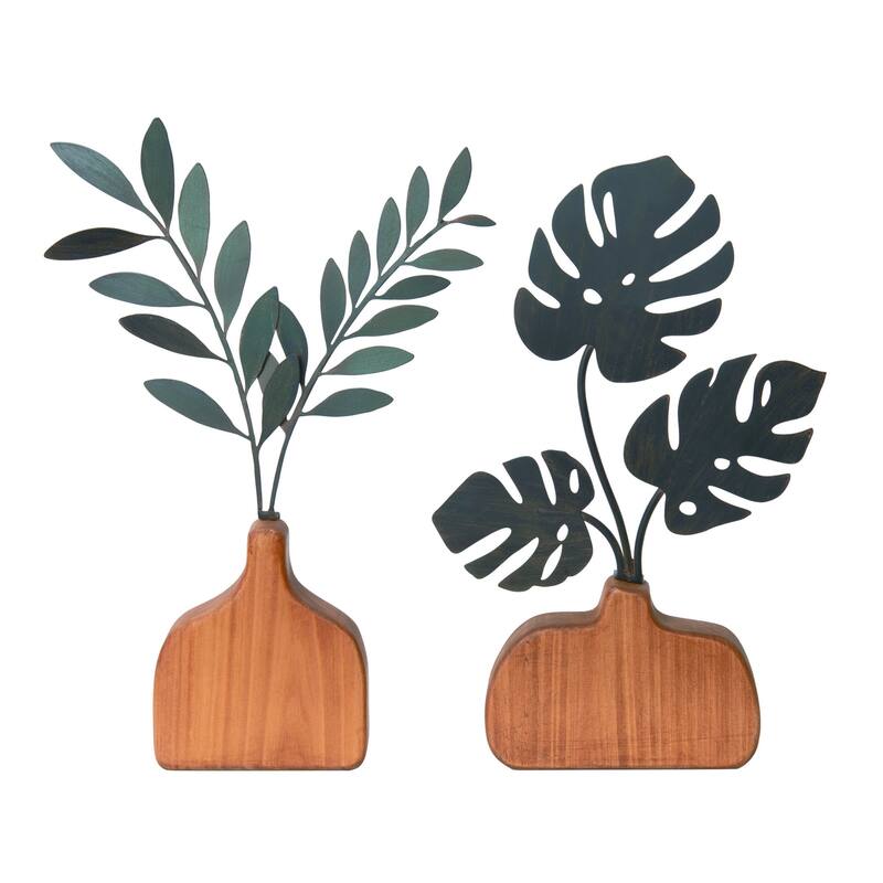Transpac Wood Faux Vase Decor Set of 2 Spring Home Decorations