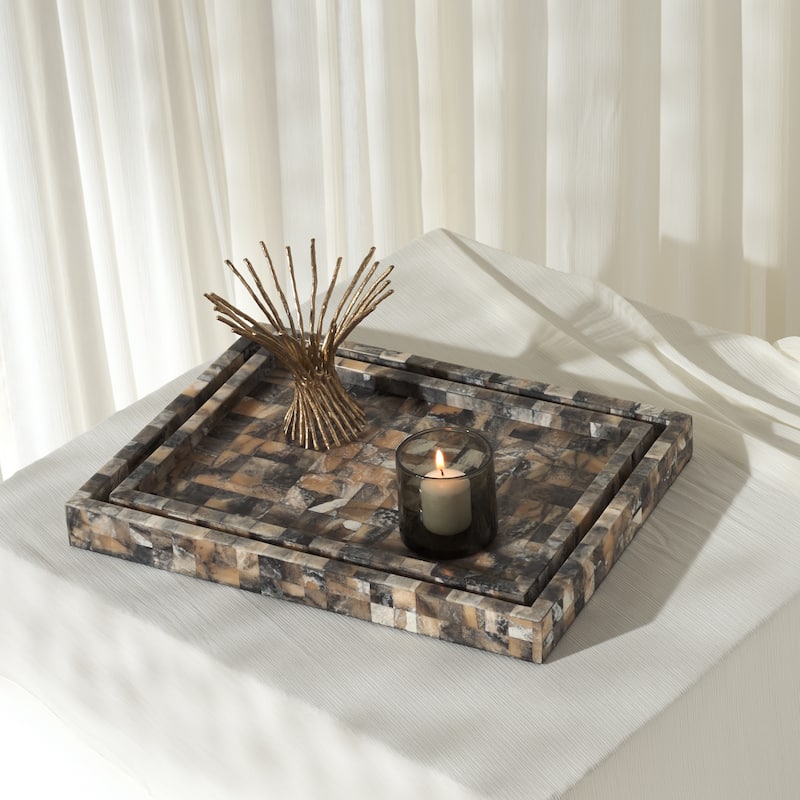 SAFAVIEH Home Lori Antique Green/Horn Resin Tray Set of 2