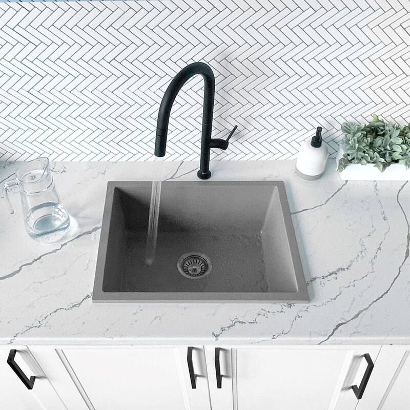 STYLISH Dual Mount 22" Single Bowl Composite Granite Kitchen Sink - 22" x 17.5" x 8.25"