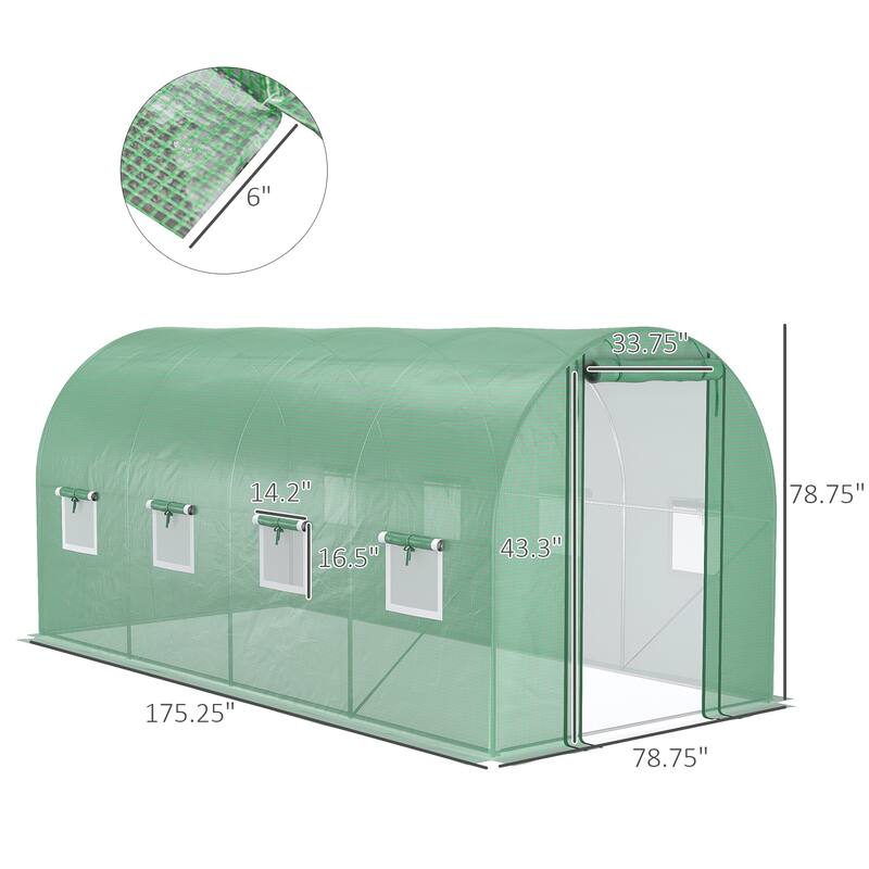 UV-Resistant Walk-in Tunnel Hoop Greenhouse, Plant Shed with Roll-Up Zipper Door & Mesh Windows Gardening Plant Hot House