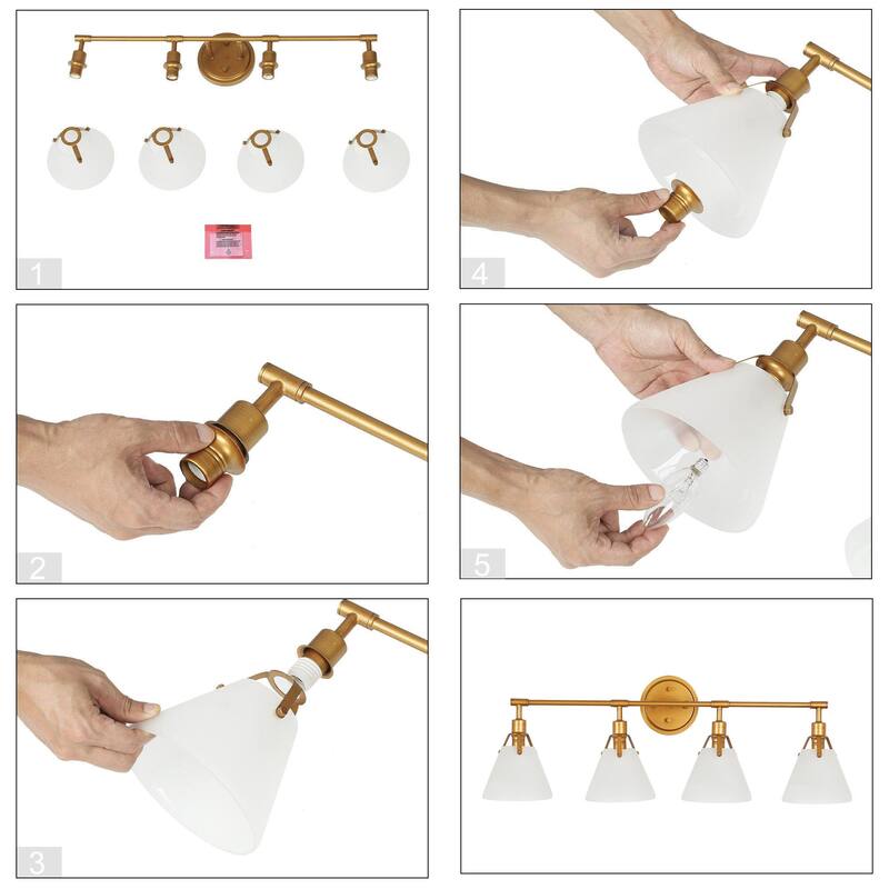 Coney Modern Gold 4-Light Glass Bathroom Vanity Light Wall Sconce - 31.5'' L x 6.7'' W x 10.6'' H