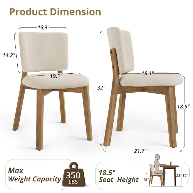 Wooden Dining Chairs with Back Set of 2/4, Modern Fabric Upholstered Kitchen Chairs in Flaxen for Kitchen Dining Living Room.