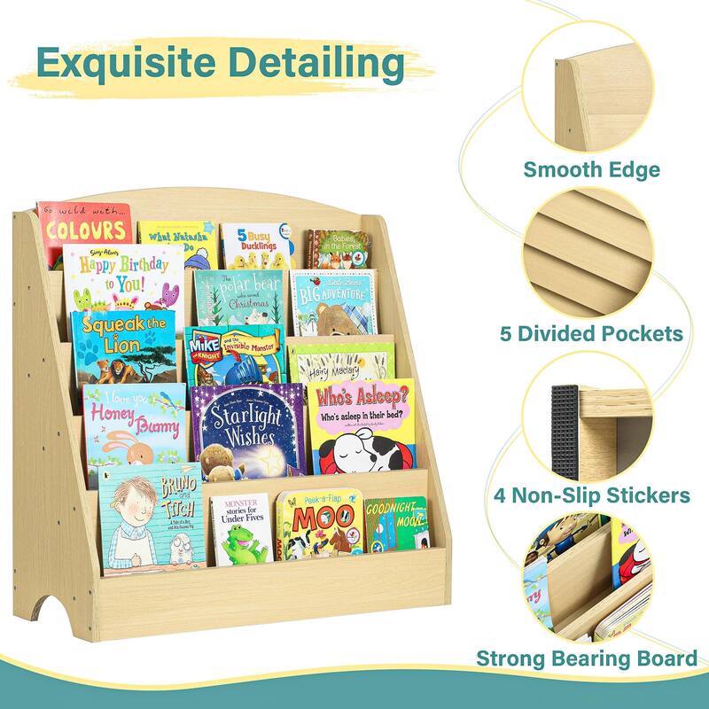 Mcow 5-Tier Kids Wooden Children Book Rack