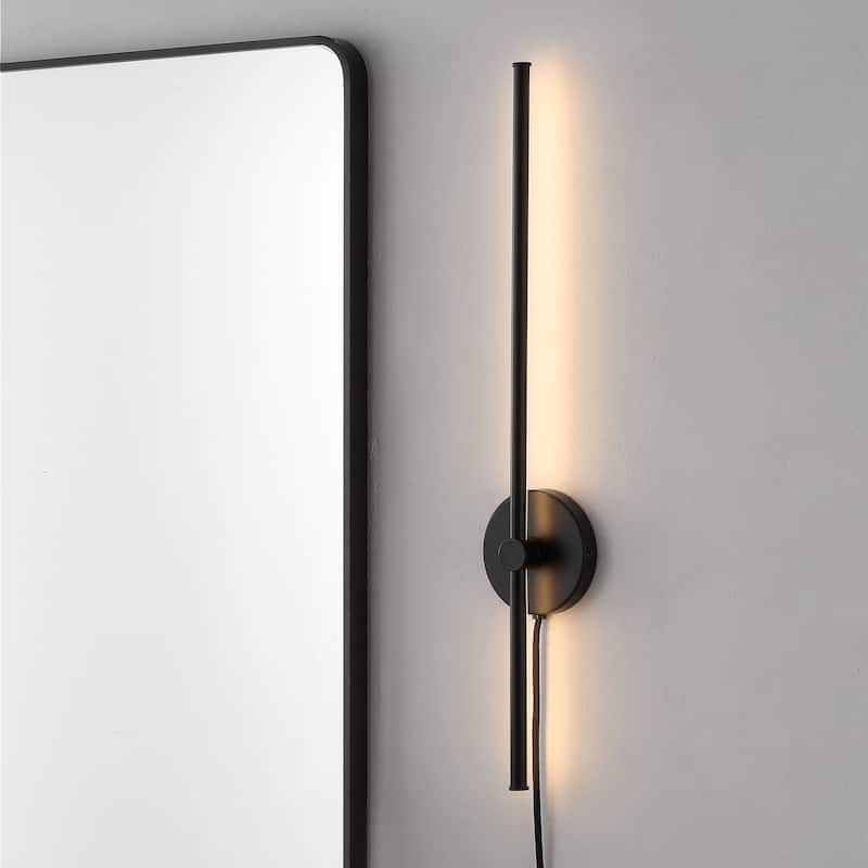 Marion 27.25" 1-Light Modern Minimalist Iron Adjustable Bar Integrated LED Plug-In Sconce, by JONATHAN Y