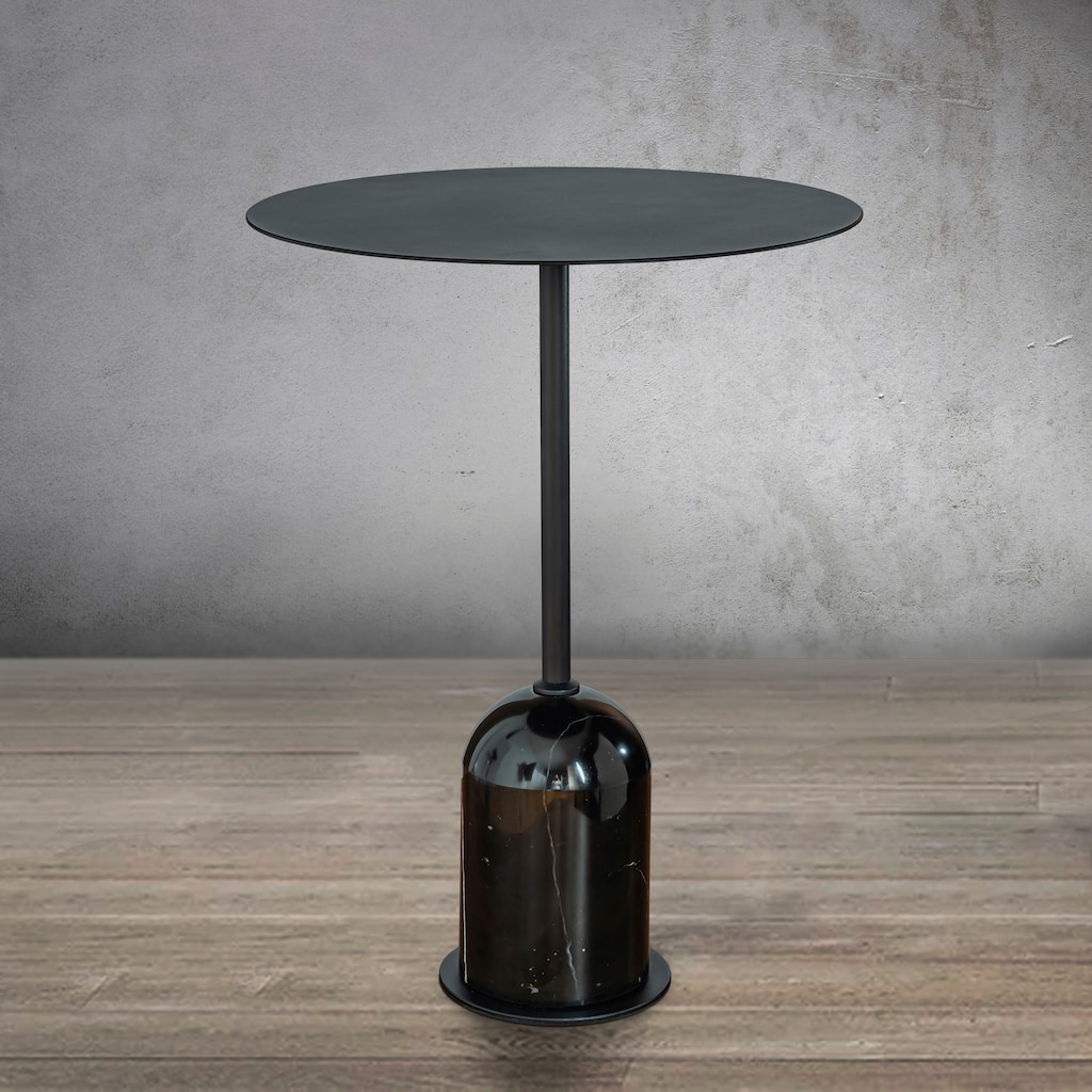 CraftHome Modern Metal Single Round Black Coffee Table With Marble Base End&Side Table Size 18"W - Dia18 in. x H24 in.