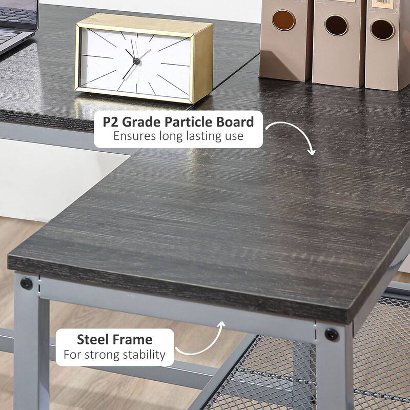 Dual Workspace 83" Computer Desk with 2 Storage Shelves, Sturdy Steel Frame, Perfect for Home Office or Study Room