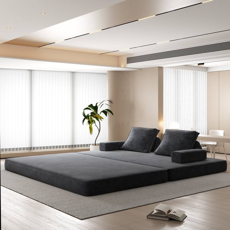 86.6" Convertible Loveseat Sofa Bed with Removable Backrests, Chenille Fabric Sleeper Sofa, Chaise Lounge, Floor Folding Couch