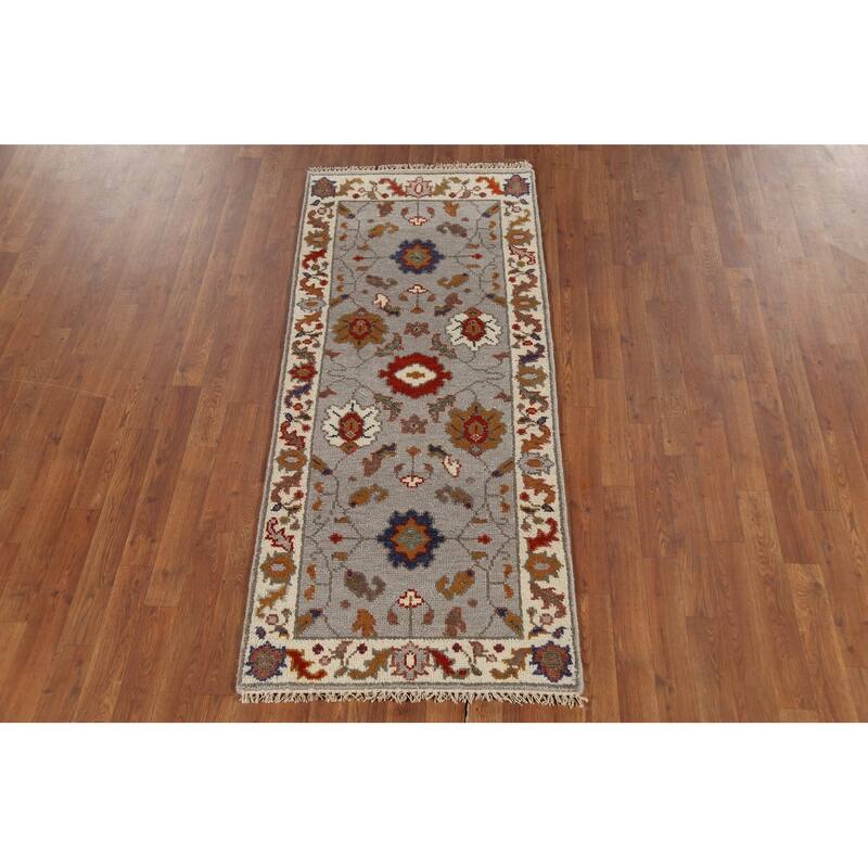 All-Over Floral Gray Oushak Oriental Foyer Rug Handmade Wool Carpet - 2'6"x 5'9"