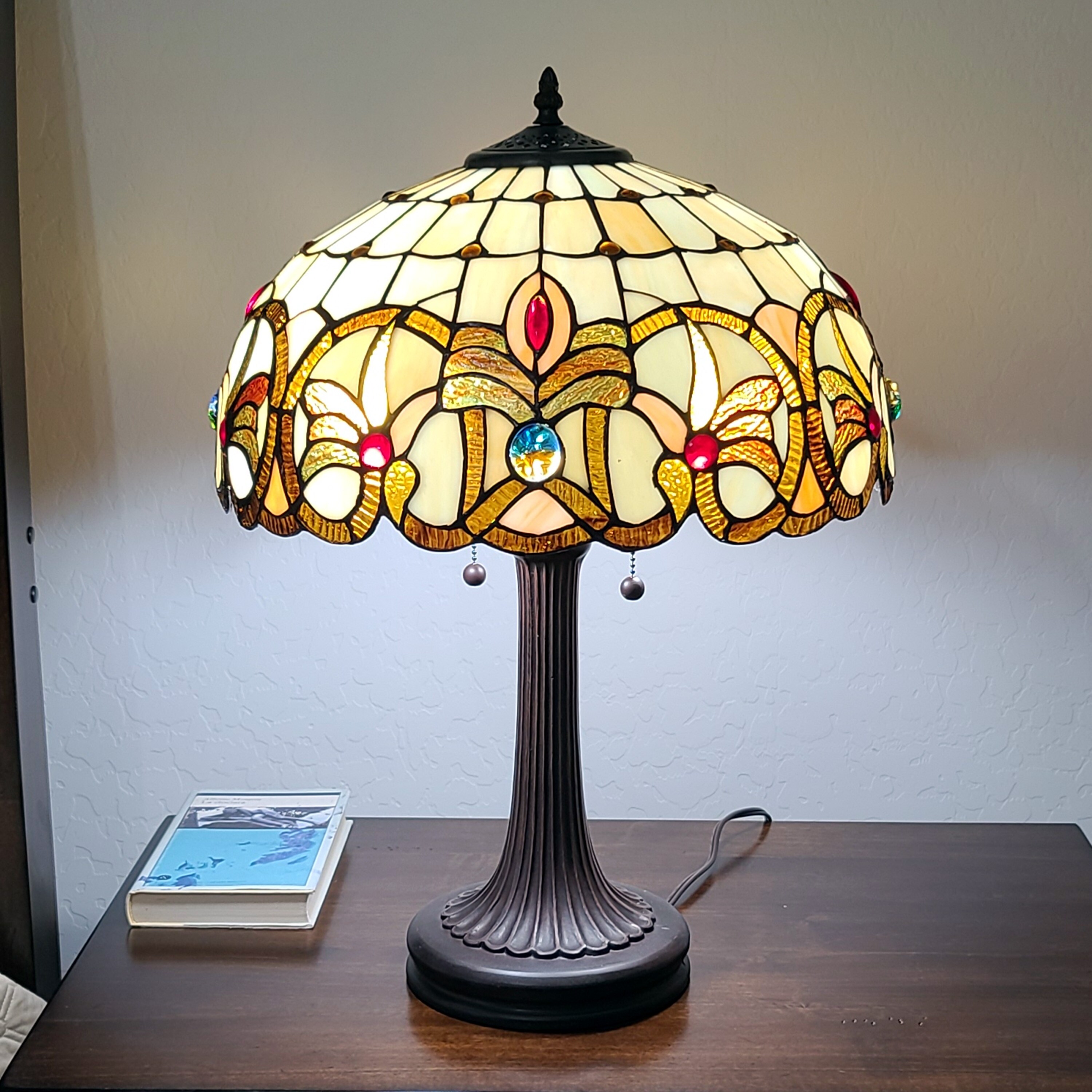 Tiffany Style Table Lamp Banker Mission 24 Tall Stained Glass Yellow Red Brown Antique Vintage Light Am355tl16 Amora Lighting Overstock 30632729