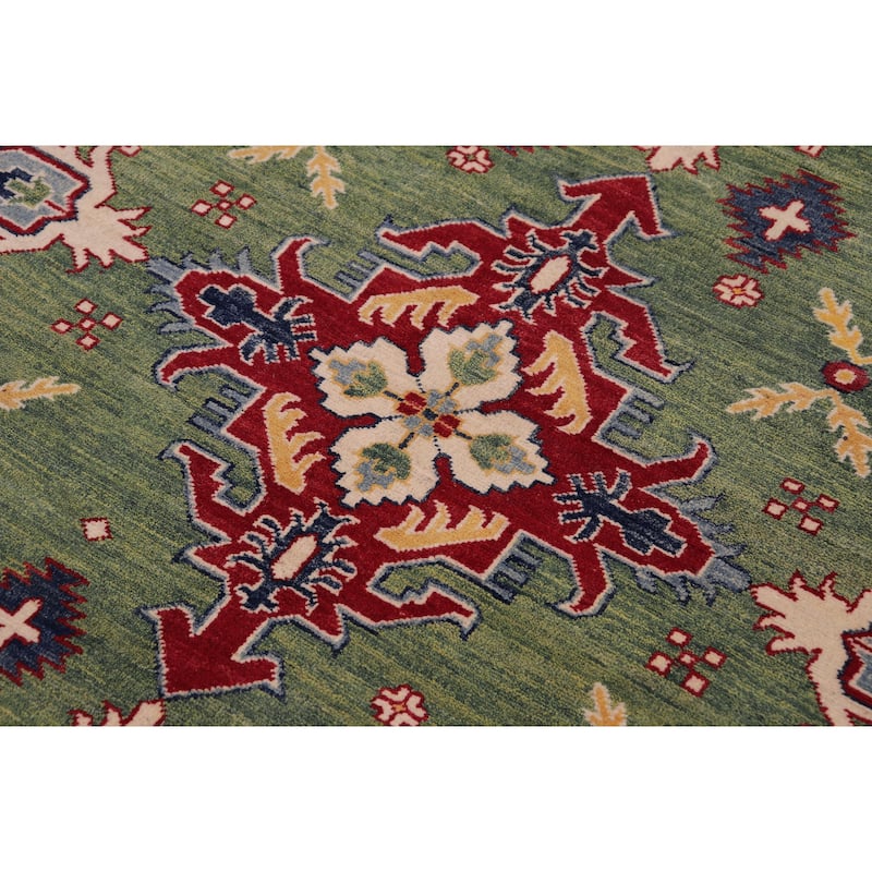 Tribal Kazak Yasmin Green/Beige Wool Rug - 8'3'' x 9'5''