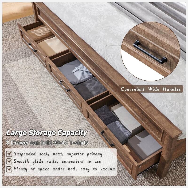 Farmhouse Queen Wood Bed Frame with 52" Tall Headboard & Footboard