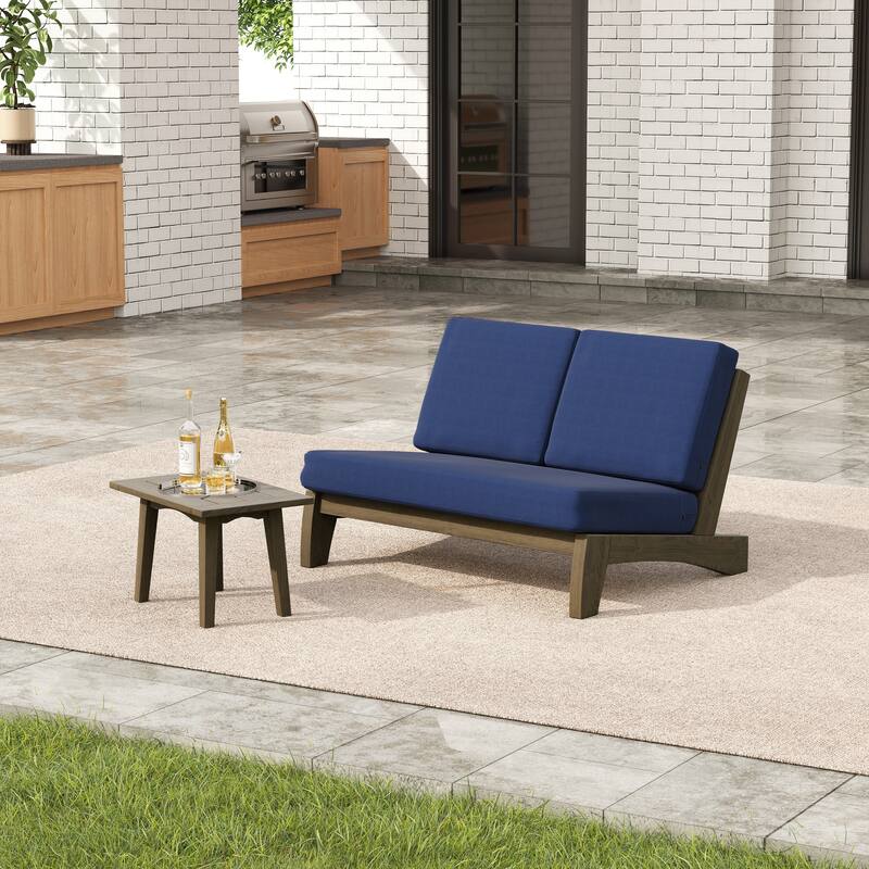 2-Piece Outdoor Teak Wood Loveseat Patio Set with Side Table
