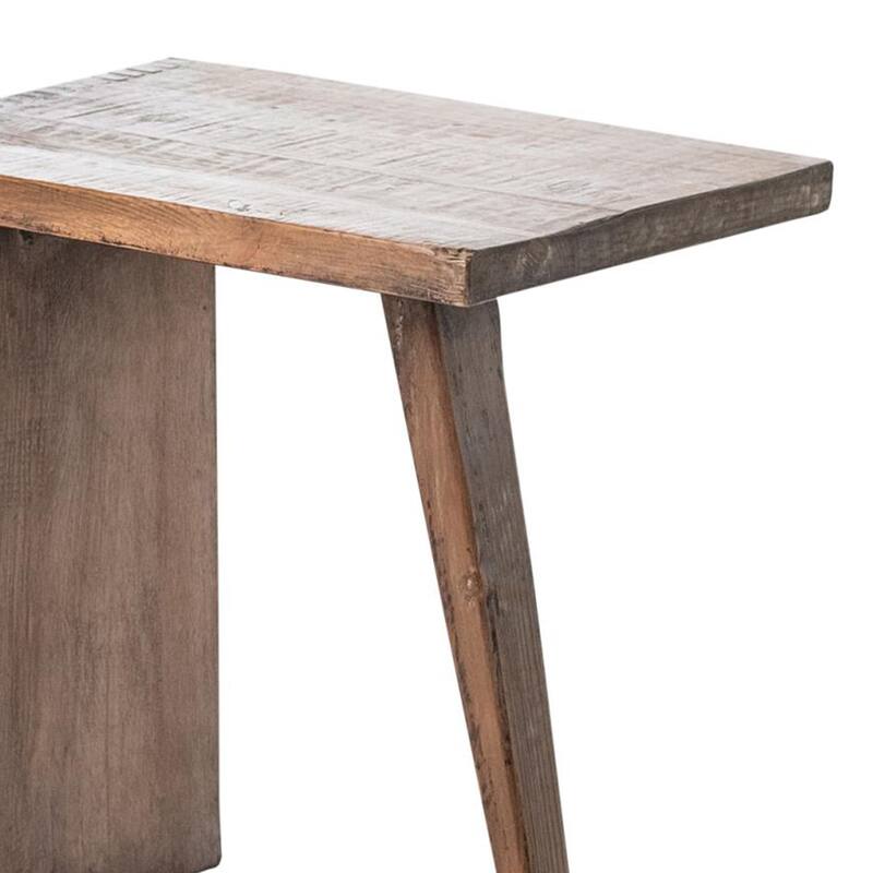 Leno End Table, 21 Inch Rectangular Rustic Natural Brown Pine Wood