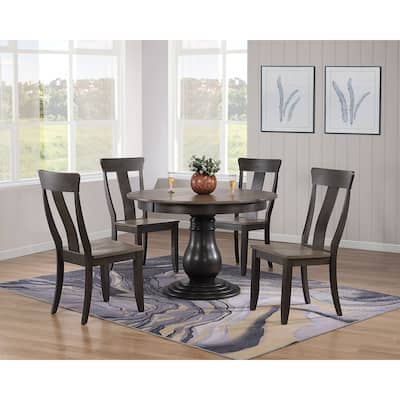 Antiqued Grey Stone Black Stone Panel Back 5-Piece Bella Dining Set