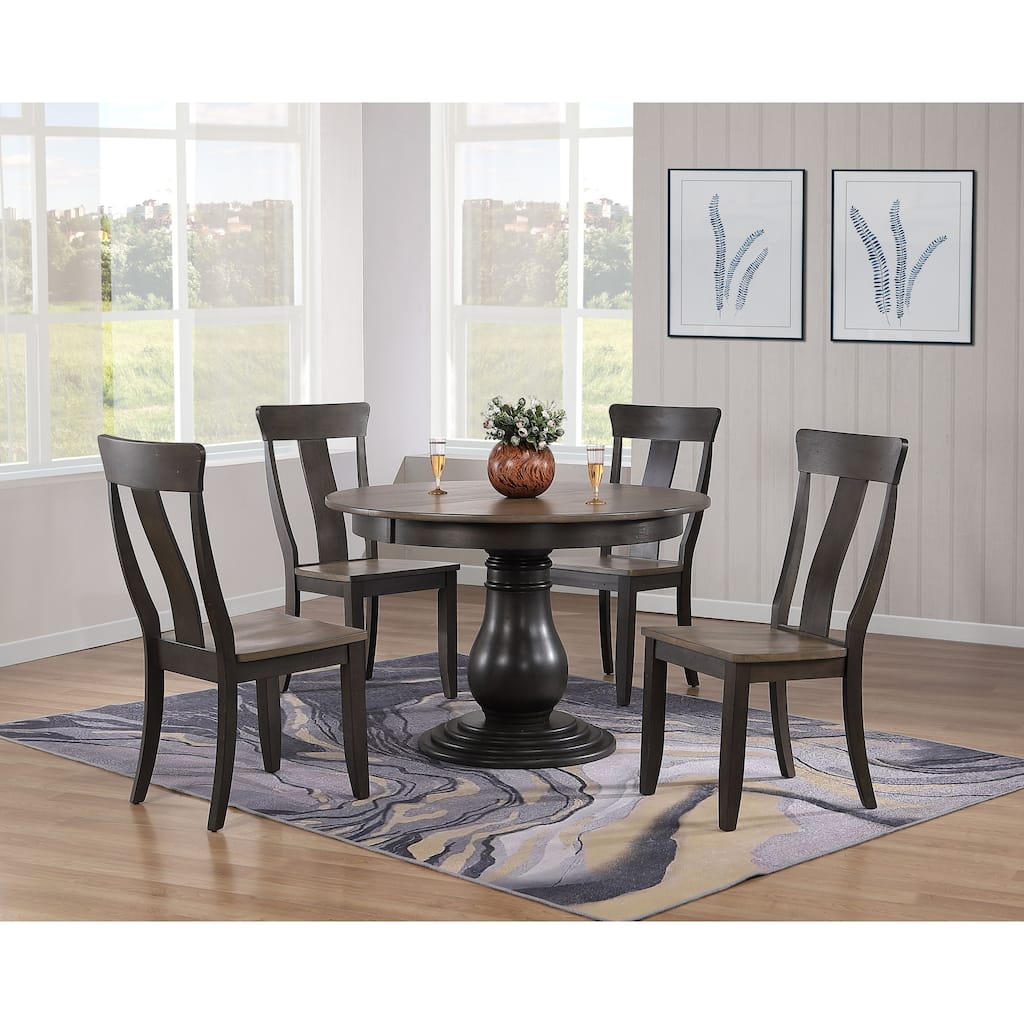 Antiqued Grey Stone Black Stone Panel Back 5-Piece Bella Dining Set