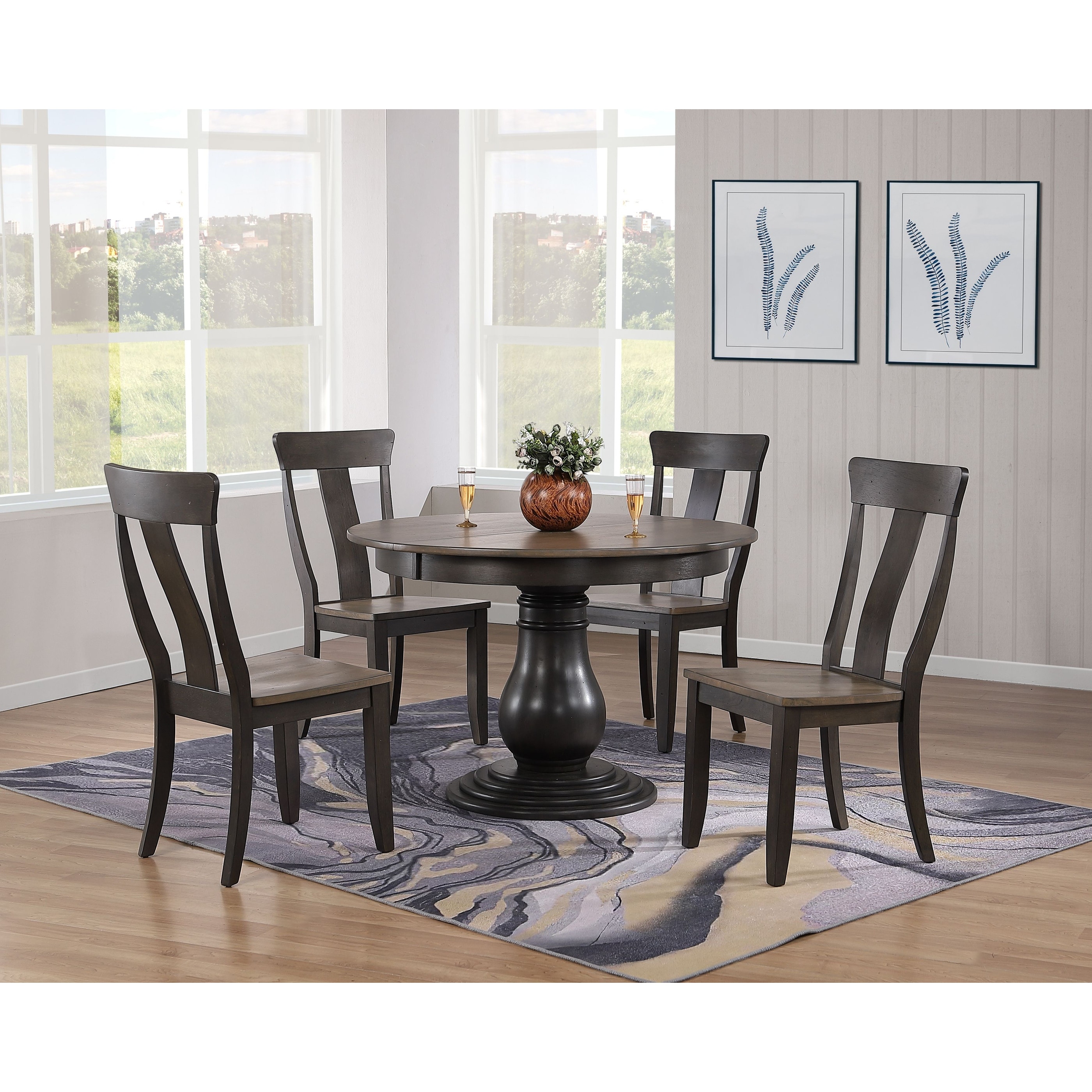 Coastal Haven Collection Antiqued Grey Stone Black Stone Panel Back 5-Piece Bella Dining Set