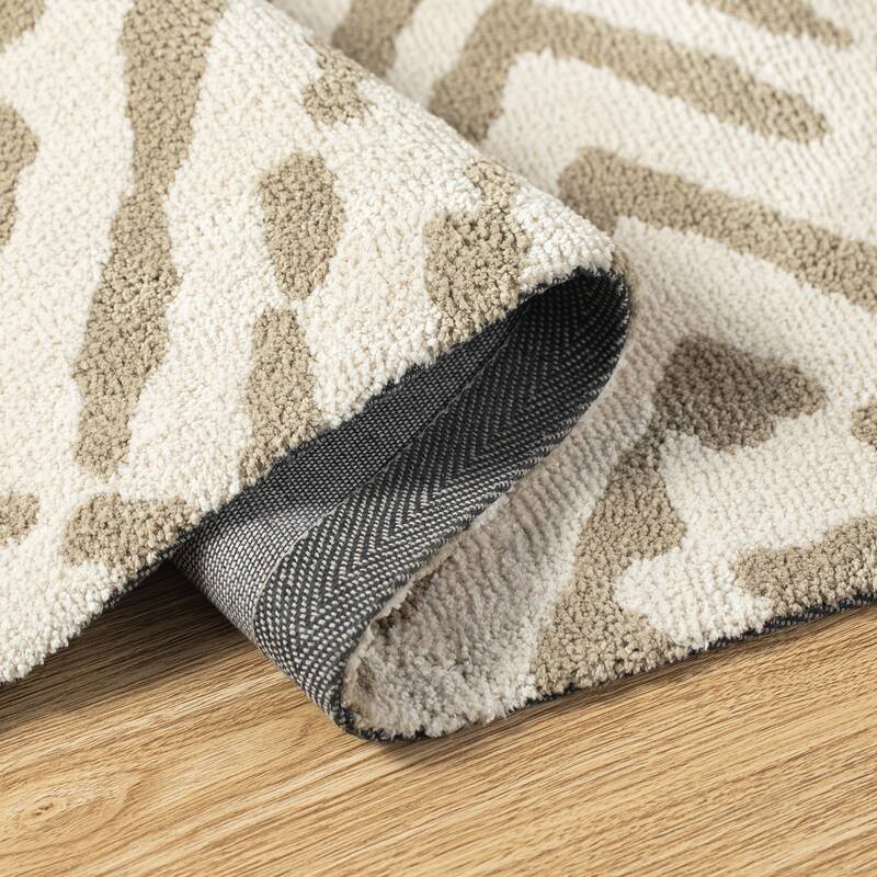 Glitzhome Modern Geometric Abstract Pattern High-Low Shag Area Rugs