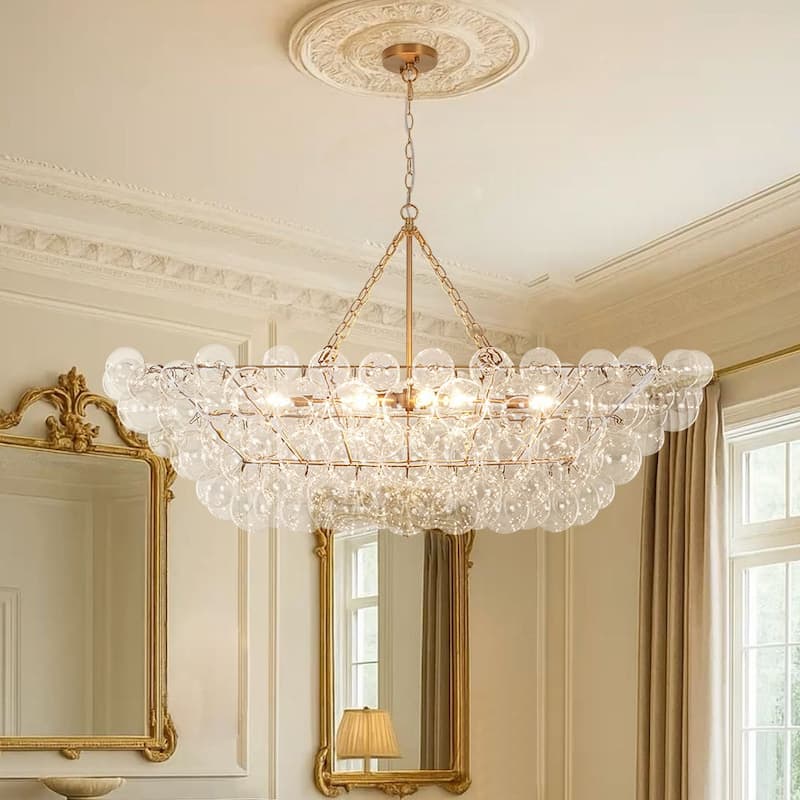 Modern Cluster Glass Globe 8-Light Bubble Island Chandelier 51.2in - Brass