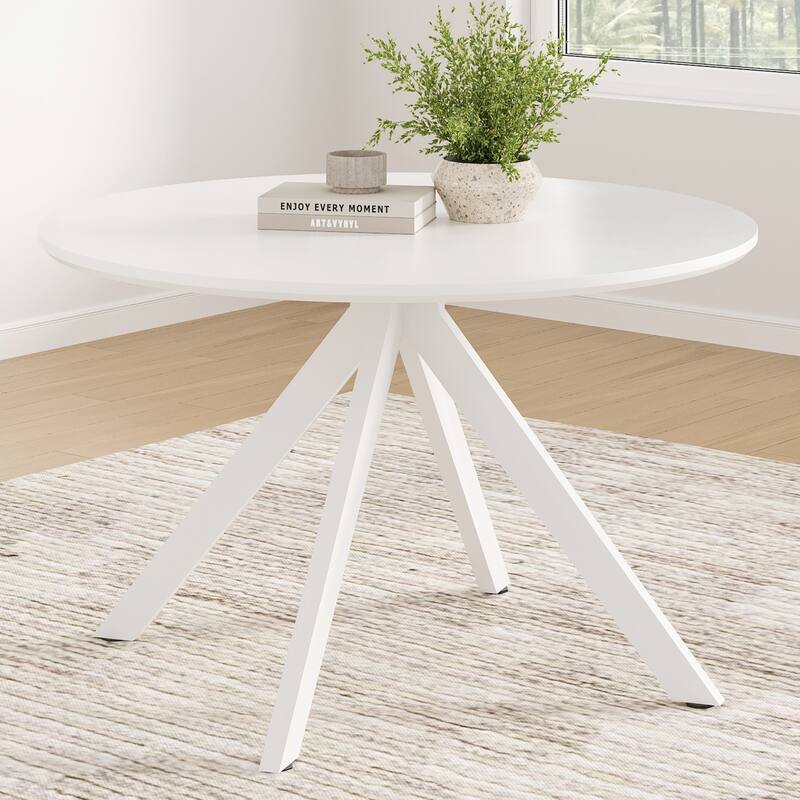 47.2" Solid Wood Round Dining Kitchen Table for 4-6 People with Intersecting Pedestal Base - White