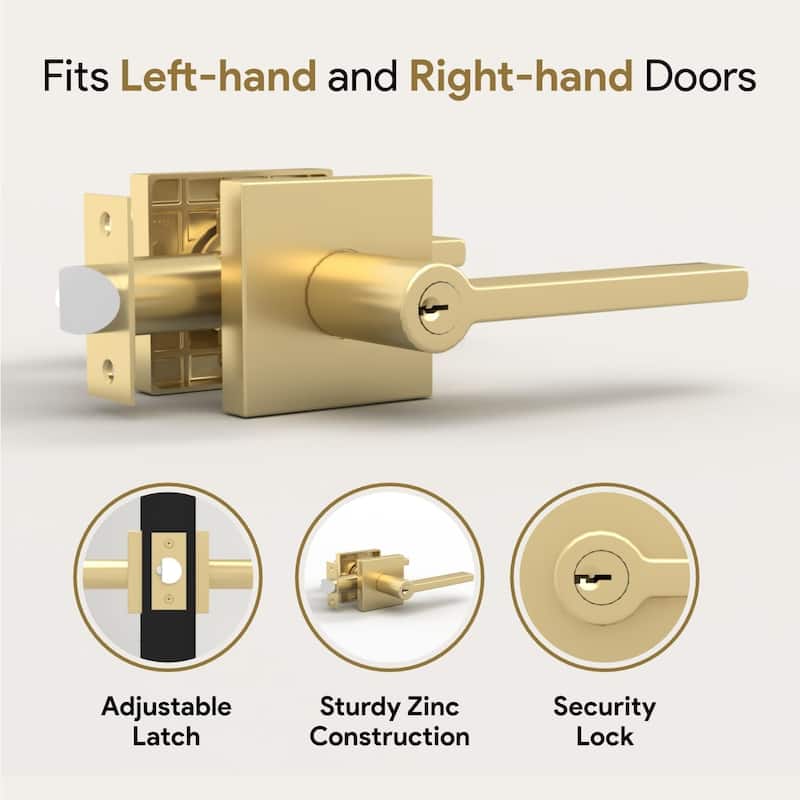 Mega Handles PRIME Entry Door Lever Handle Set – Reversible Square Door Lock for Left- or Right-Handed Doors, Heavy-Duty Design