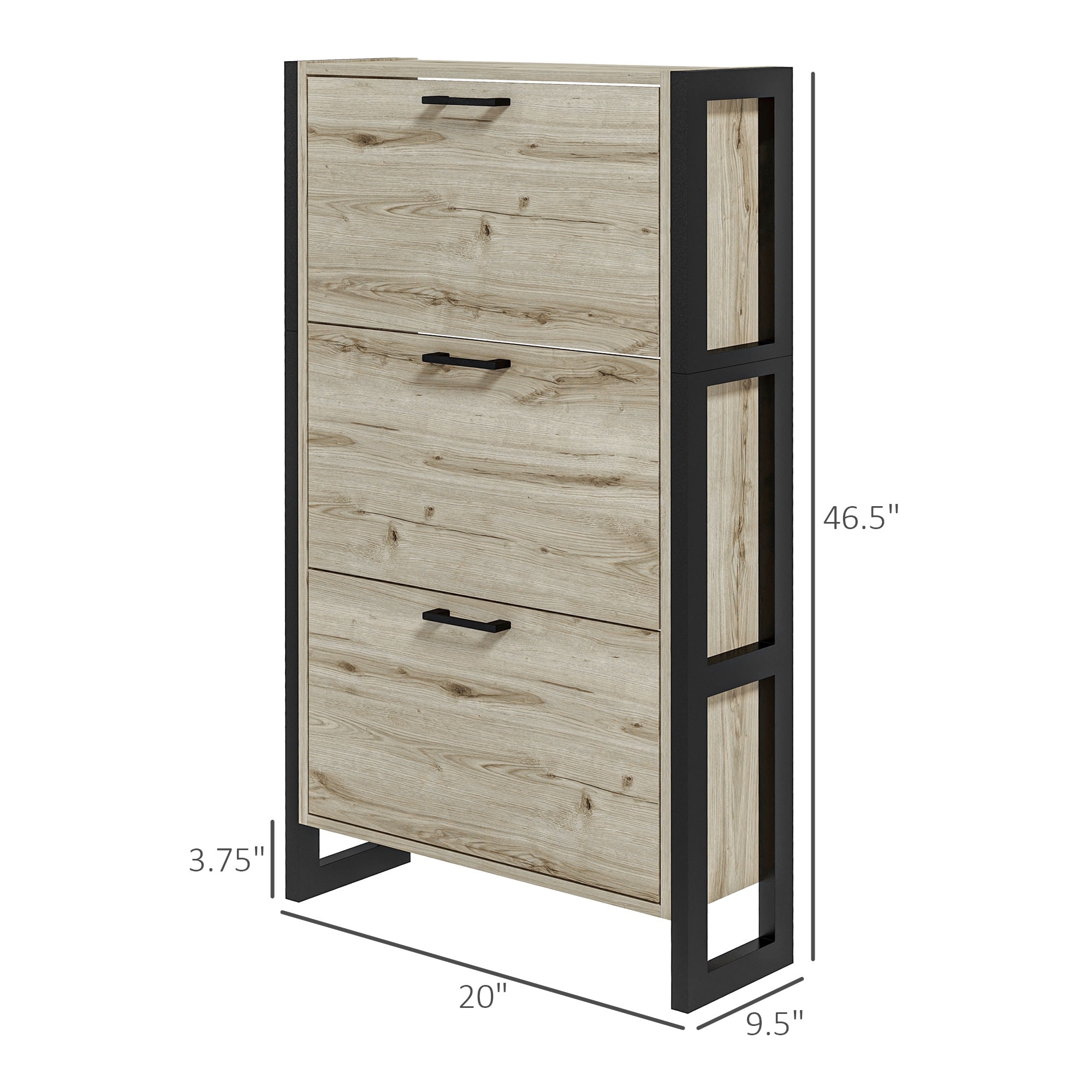Industrial Shoe Cabinet with 3 Flip Drawers Freestanding Shoe Storage Cabinet for 15 Pairs Narrow Slim Shoe Rack