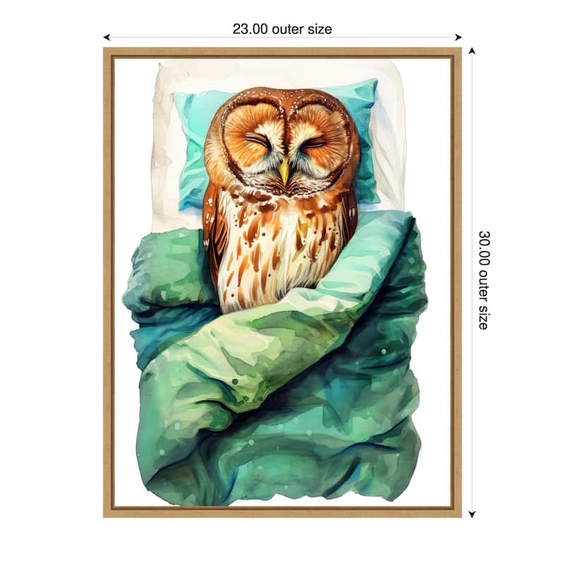 Animal Watercolor Art Bird Sleeping Owl by Justyna Jaszke Framed Canvas Wall Art - 23 x 30 in