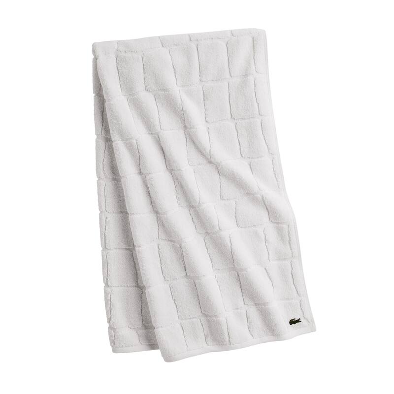 Lacoste Croc Scale Cotton Bath Towel, Hand Towel, and Washcloth - Bath Towel - White