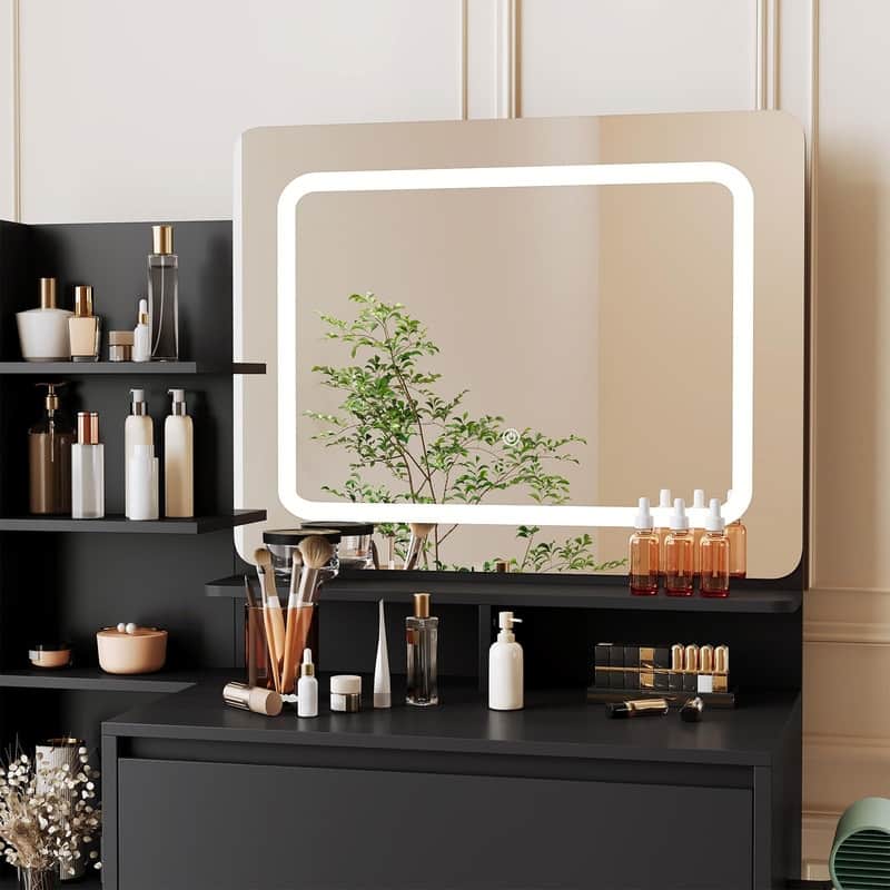 36" LED Vanity Desk with Lights, 4 Drawers & Charging Ports