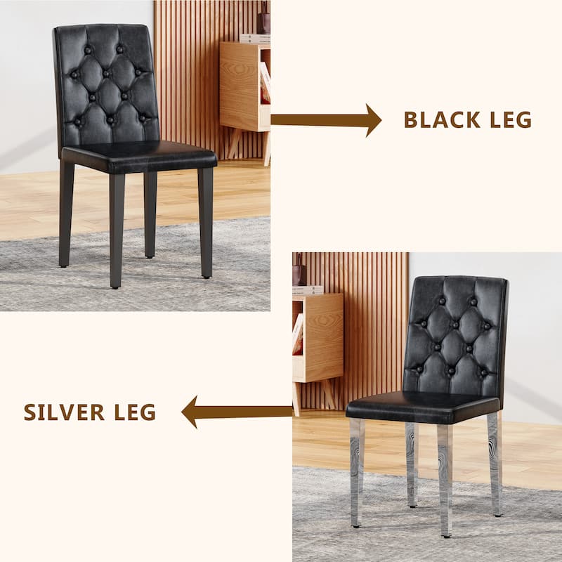 2-pack PU Dining Chairs: Ergonomic Buckle Backrest, 35 inches High, Metal Legs, Combines Comfort and Texture