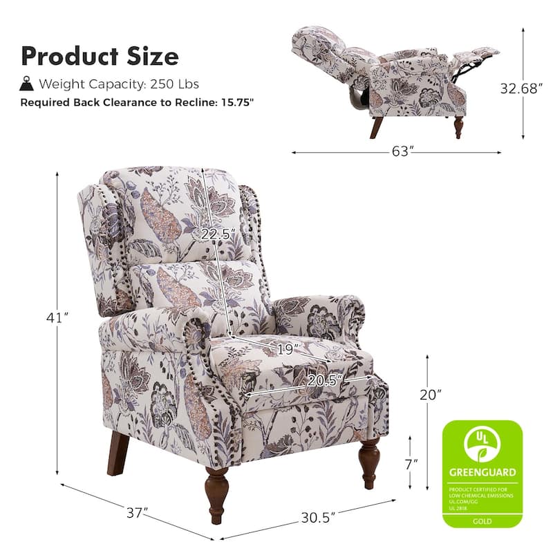 Terri Classic Cutaway Arms with Nailheads Manual Recliner for Living Room Set of 2 by HULALA HOME