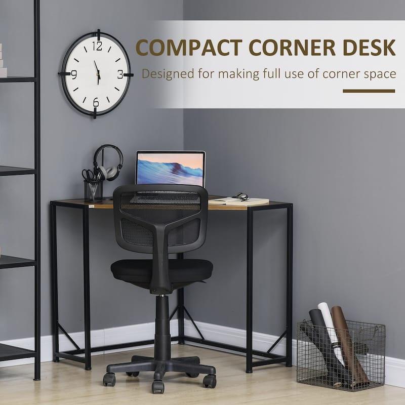 HOMCOM Space-Saving Small Corner Writing Desk & Corner TV Stand, Corner Computer Desk with Strong Metal Frame