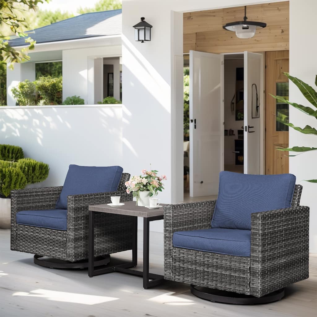 3 Piece Patio Swivel Glider Chairs Furniture Sets - Grey