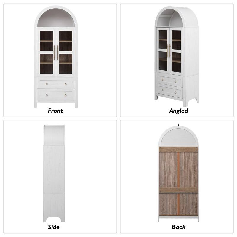 Farmhouse 71" Tall Arched Kitchen Pantry Cabinet with 2 Large Drawers, Modern Kitchen Storage Cabinets with Adjustable Shelves