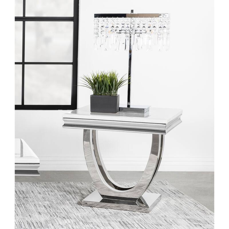Kerwin Square Sintered Stone Top End Table White and Chrome