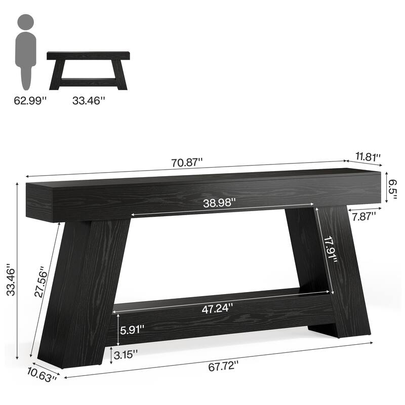 70.9-Inch Farmhouse Console Table, Wooden Sofa Table for Living Room