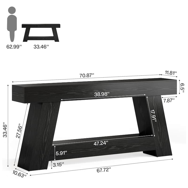 Industrial Wooden 2-Tier Sofa Console Table with Storage for Entryway