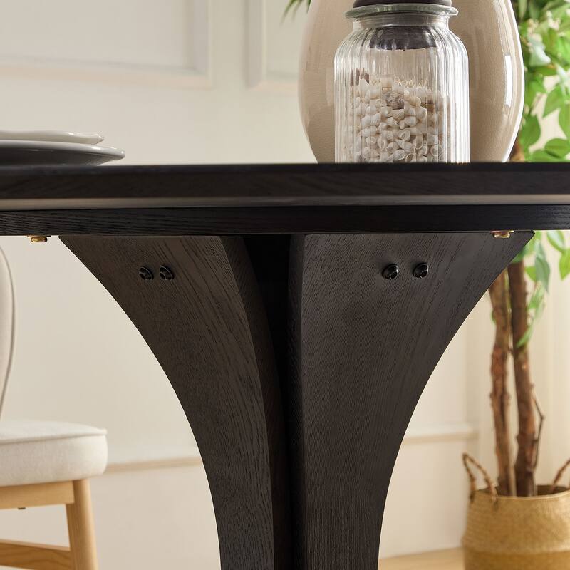 47.24'' Round Modern Style MDF Wood Dining Table in Black Suitable for Kitchen, Living Room, Cafe, Milk Tea Shop