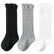 preview thumbnail 1 of 4, CozyWay Toddler Knee High Socks, Solid Black White gray, 3 pair