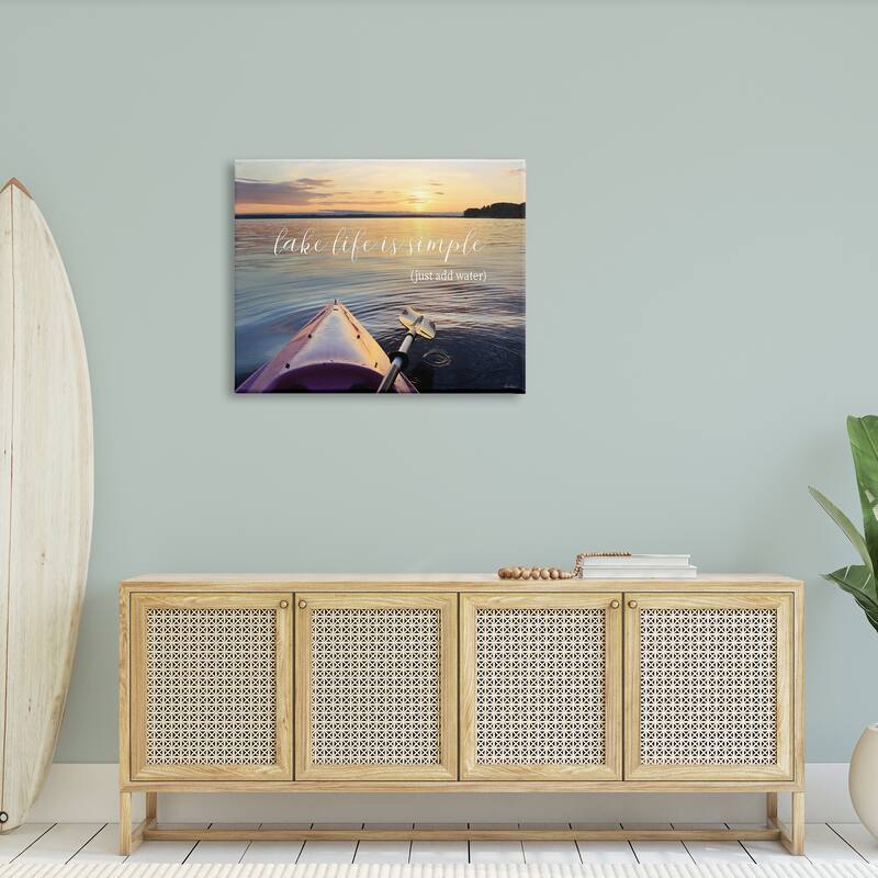 Stupell Lake Life Is Simple Phrase Kayak Boat Sunrise Canvas Wall Art - Blue