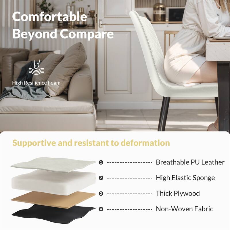 Set of 4 White PU Leather Dining Chairs