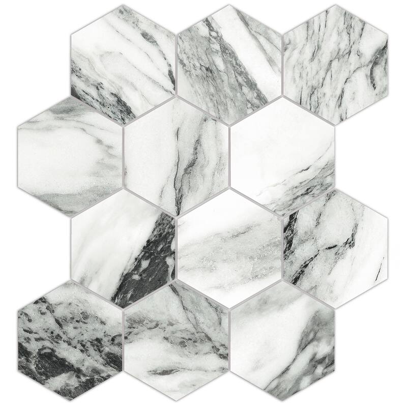 Merola Tile Touche 4" Hex Zebre 11-3/4" x 13-5/8" Porcelain Floor and Wall Tile - (1 Tile)