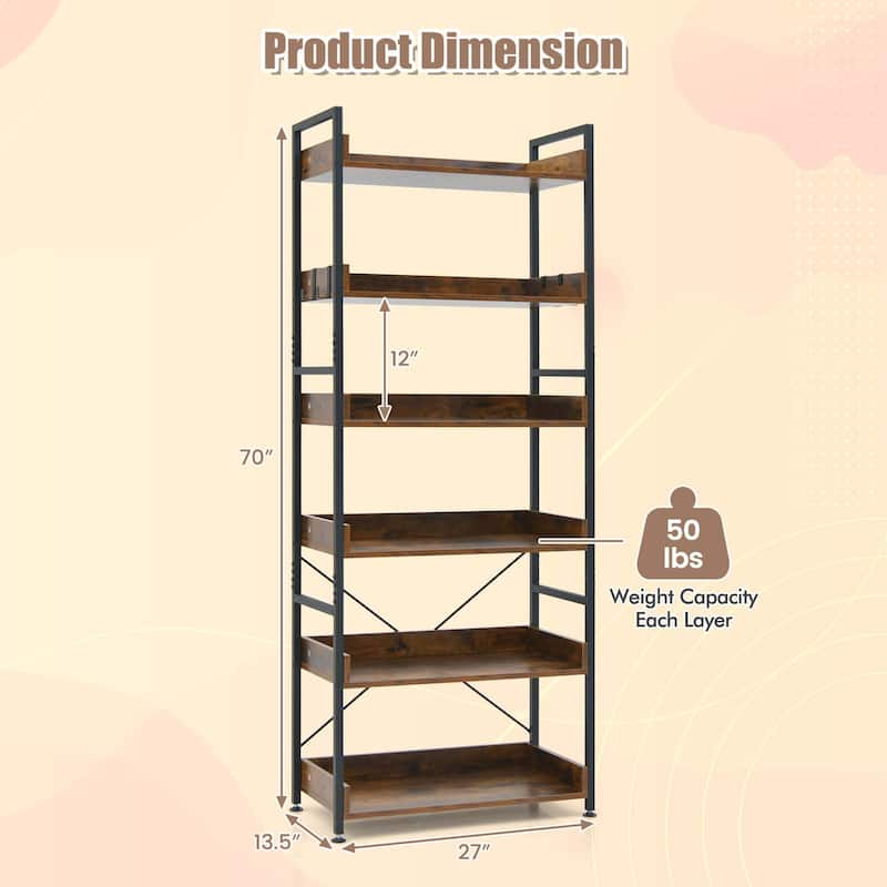 1/2 pcs Bookshelf Display Shelves Storage Rack Metal Frame w/ Hooks