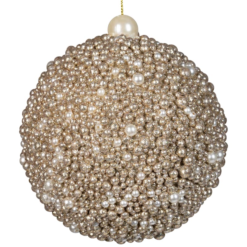 Glittered Beads Christmas Ball Ornament - 4" - Gold