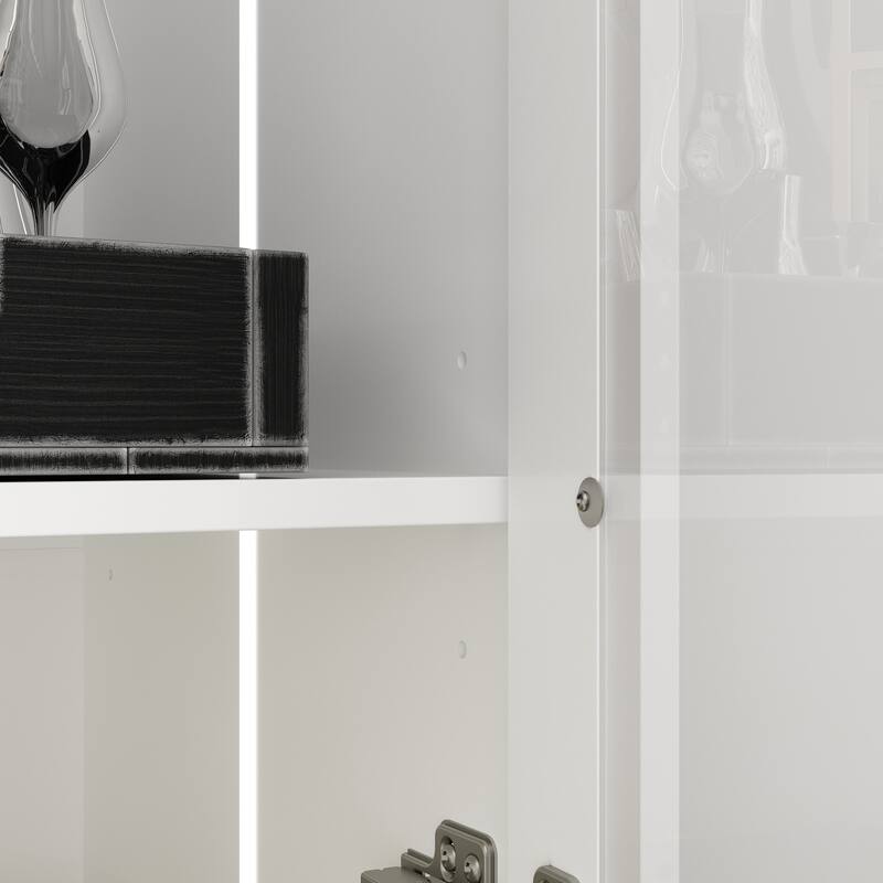 White Storage Solution with Ambient Light Features Pantry Bookshelves - 63"X78.7“