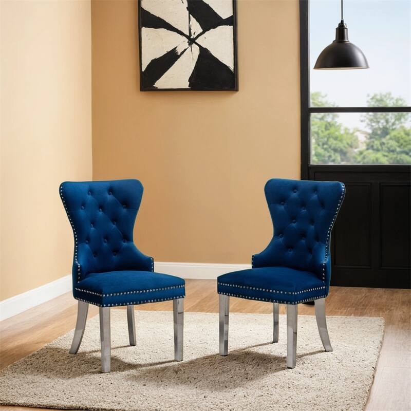 Contemporary Tufted Velvet Chair with Nailhead Trim,Set of 2