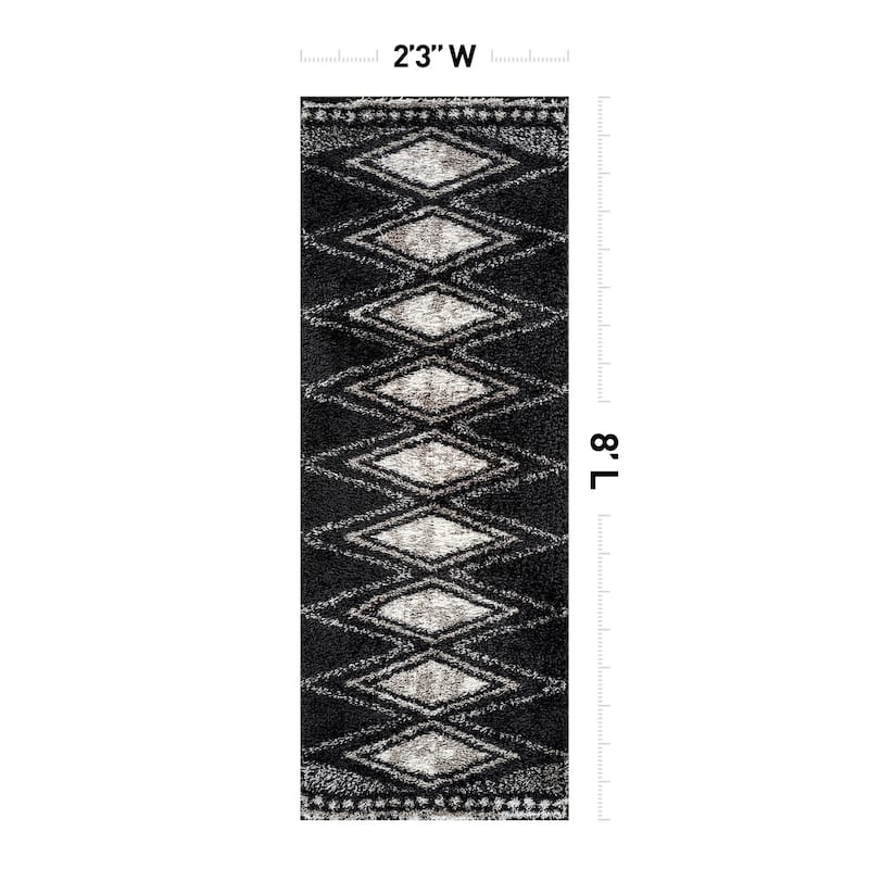 Geometric Grid Shag Rug - Anthracite Dark Gray - Medium Pile - Durable for Living Room, Bedroom, or Entryway