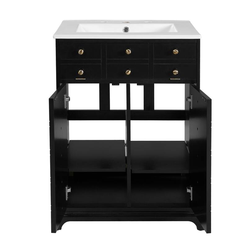 Bathroom Vanity with Tip-out Drawer and Soft-Closing Doors, Solid Wood Frame Bathroom Storage Cabinet with Ceramic Sink