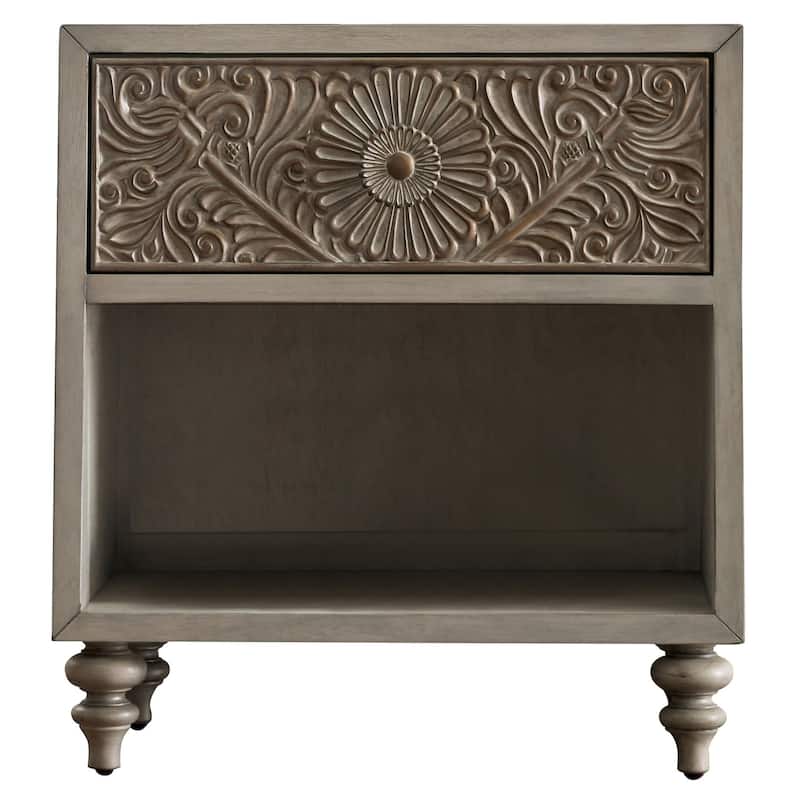 Cadogen Farmhouse Antique White Wood 1-Drawer Nightstand with USB by The Curated Nomad