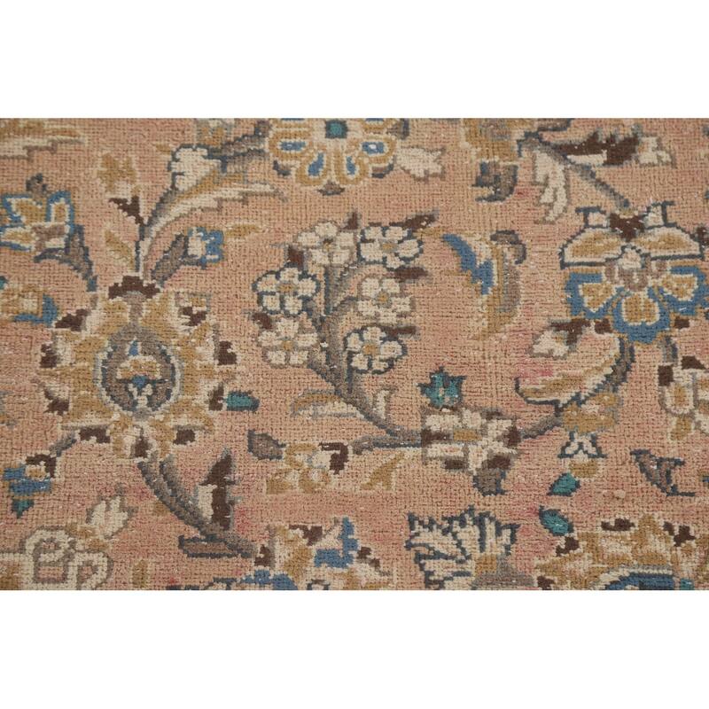 Distressed Floral Kashan Persian Antique Area Rug Handmade Wool Carpet - 9'0" x 12'5"