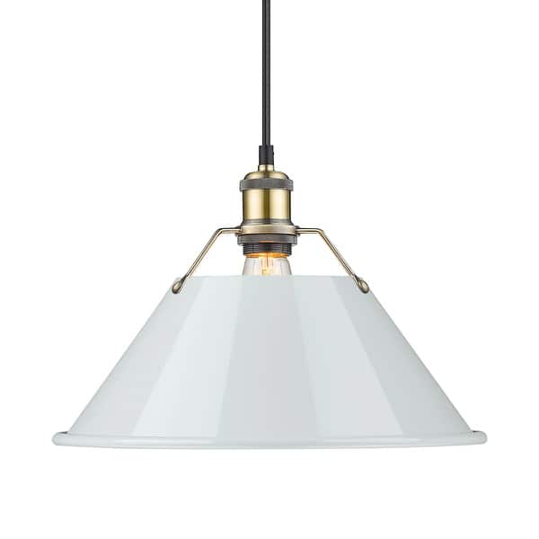 slide 1 of 1, Yep by Golden Lighting Orwell 1-light 14in Pendant in Aged Brass and Dusky Blue shade - Gold